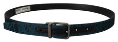 Dolce & Gabbana Blue Jacquard Moire Silver Metal Belt Men -   -  Dolce & Gabbana.