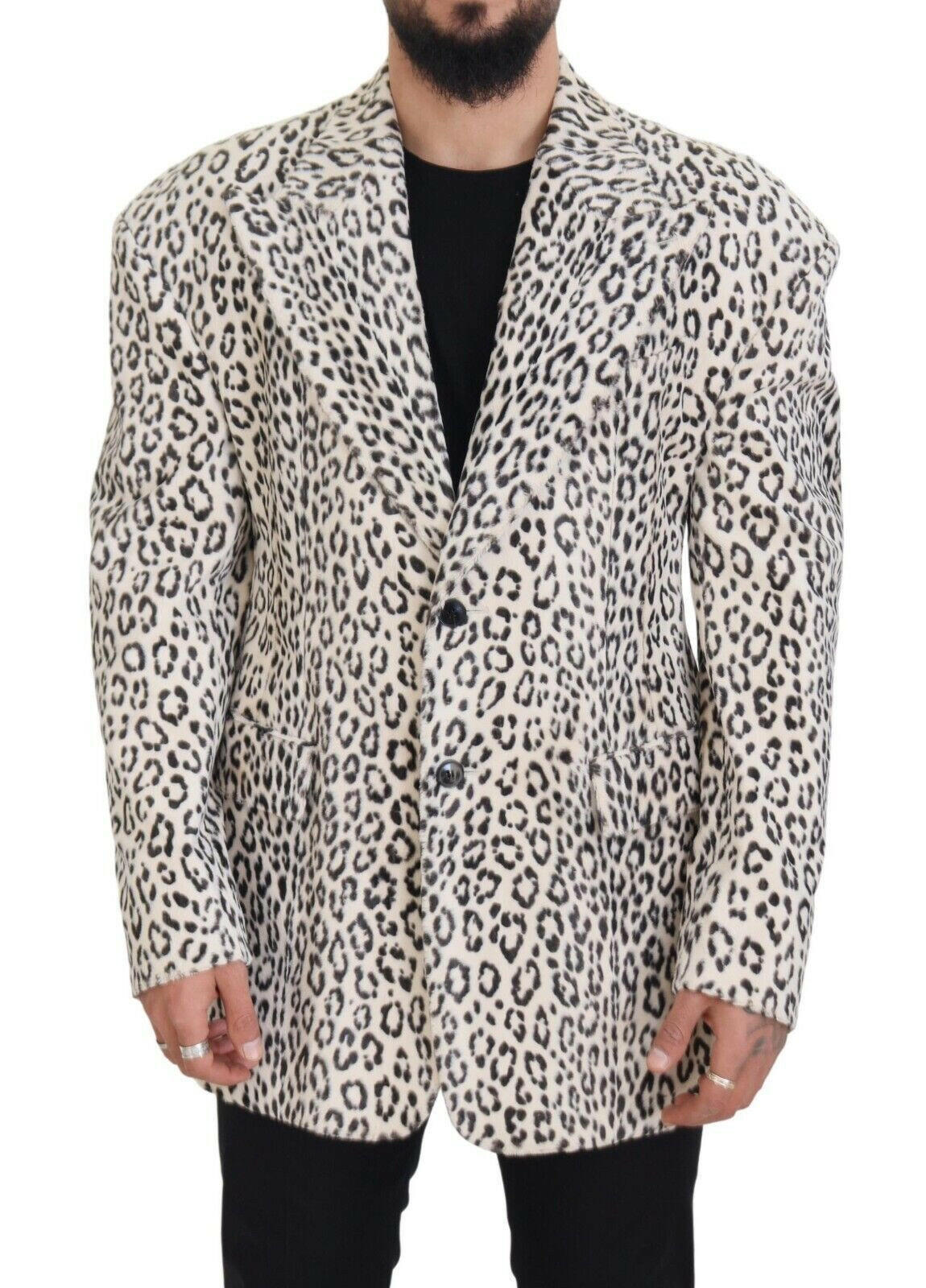 Dolce & Gabbana White Leopard Single Breasted Coat Blazer -   -  Dolce & Gabbana.