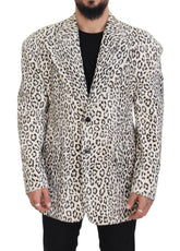 Dolce & Gabbana White Leopard Single Breasted Coat Blazer -   -  Dolce & Gabbana.