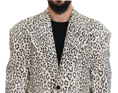 Dolce & Gabbana White Leopard Single Breasted Coat Blazer -   -  Dolce & Gabbana.