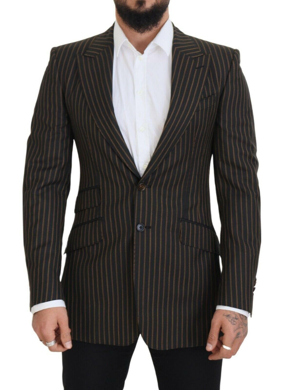 Dolce & Gabbana Black Brown Stripes Single Breasted Blazer -   -  Dolce & Gabbana.