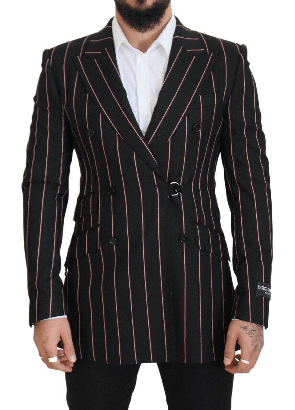 Dolce & Gabbana Black Stripes Viscose Double Breasted Blazer -   -  Dolce & Gabbana.