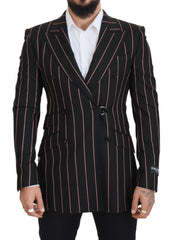 Dolce & Gabbana Black Stripes Viscose Double Breasted Blazer -   -  Dolce & Gabbana.