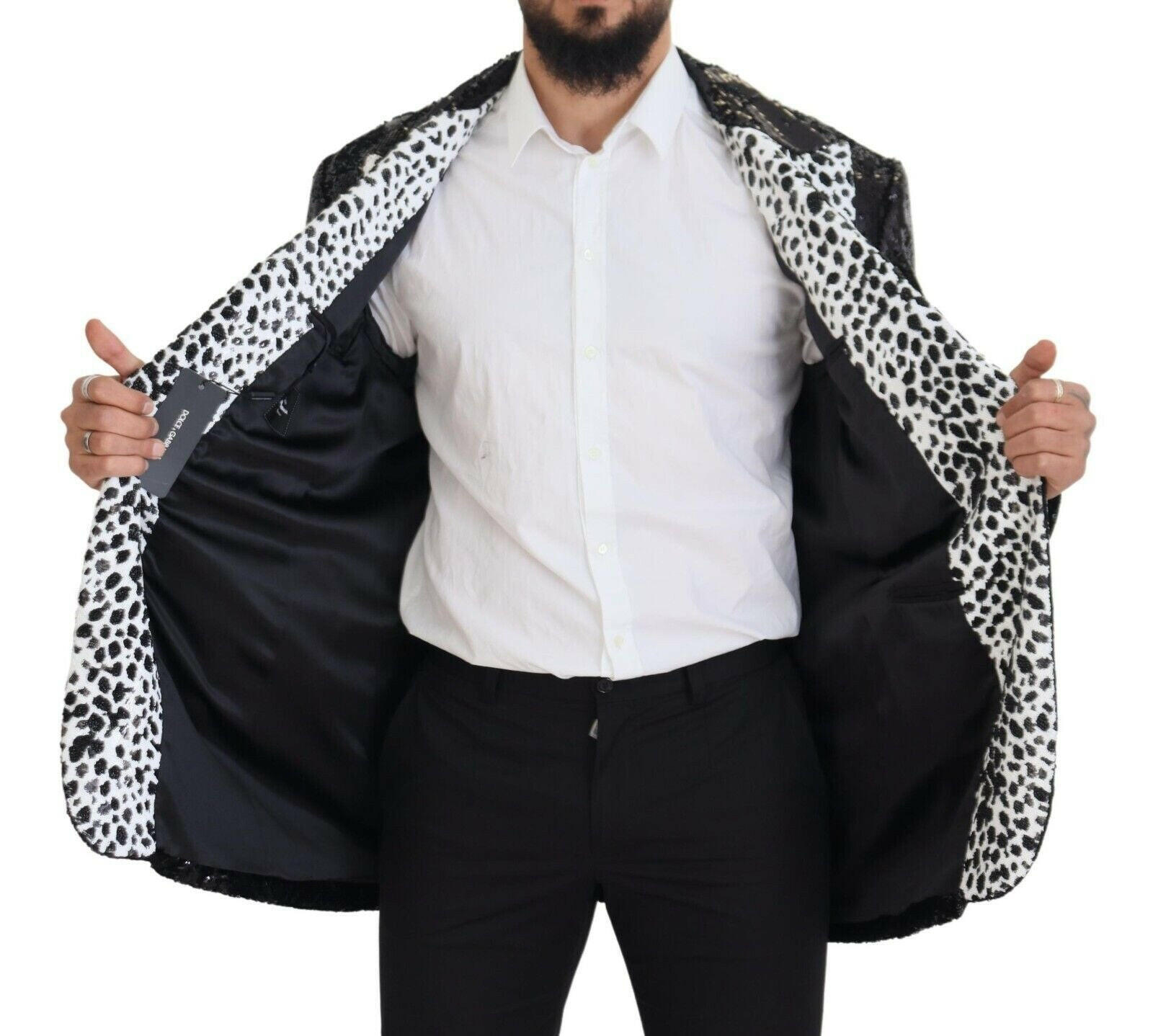 Dolce & Gabbana Black Sequined Cow Pattern Nylon Blazer -   -  Dolce & Gabbana. Dolce & Gabbana Black Sequined Cow Pattern Nylon Blazer -   -  Dolce & Gabbana.
