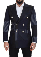 Dolce & Gabbana Blue Wool Patchwork Double Breasted Blazer -   -  Dolce & Gabbana.