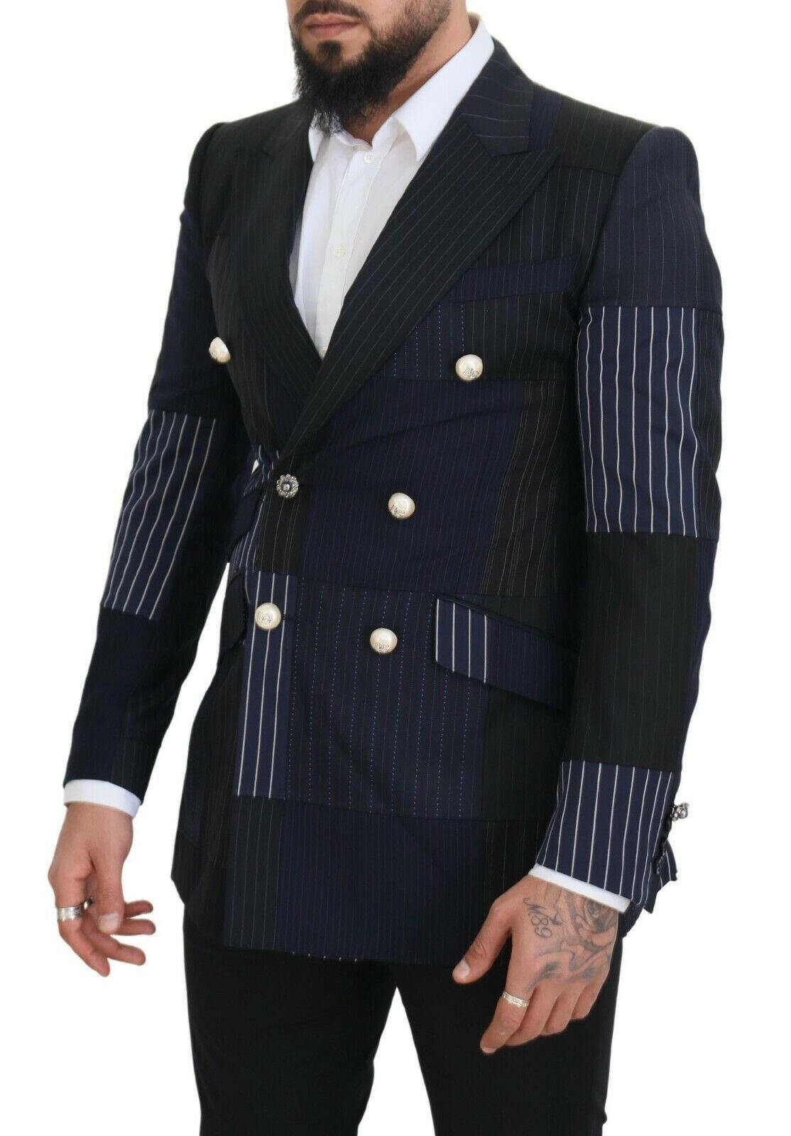 Dolce & Gabbana Blue Wool Patchwork Double Breasted Blazer -   -  Dolce & Gabbana. Dolce & Gabbana Blue Wool Patchwork Double Breasted Blazer -   -  Dolce & Gabbana.