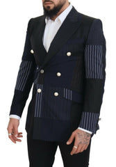 Dolce & Gabbana Blue Wool Patchwork Double Breasted Blazer -   -  Dolce & Gabbana.