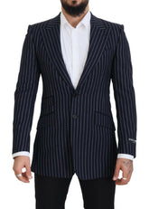Dolce & Gabbana Dark Blue Stripe Wool Single Breasted Blazer -   -  Dolce & Gabbana.