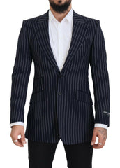 Dolce & Gabbana Dark Blue Stripe Wool Single Breasted Blazer -   -  Dolce & Gabbana.