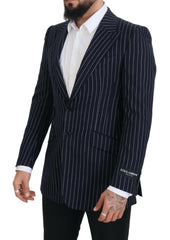Dolce & Gabbana Dark Blue Stripe Wool Single Breasted Blazer -   -  Dolce & Gabbana.