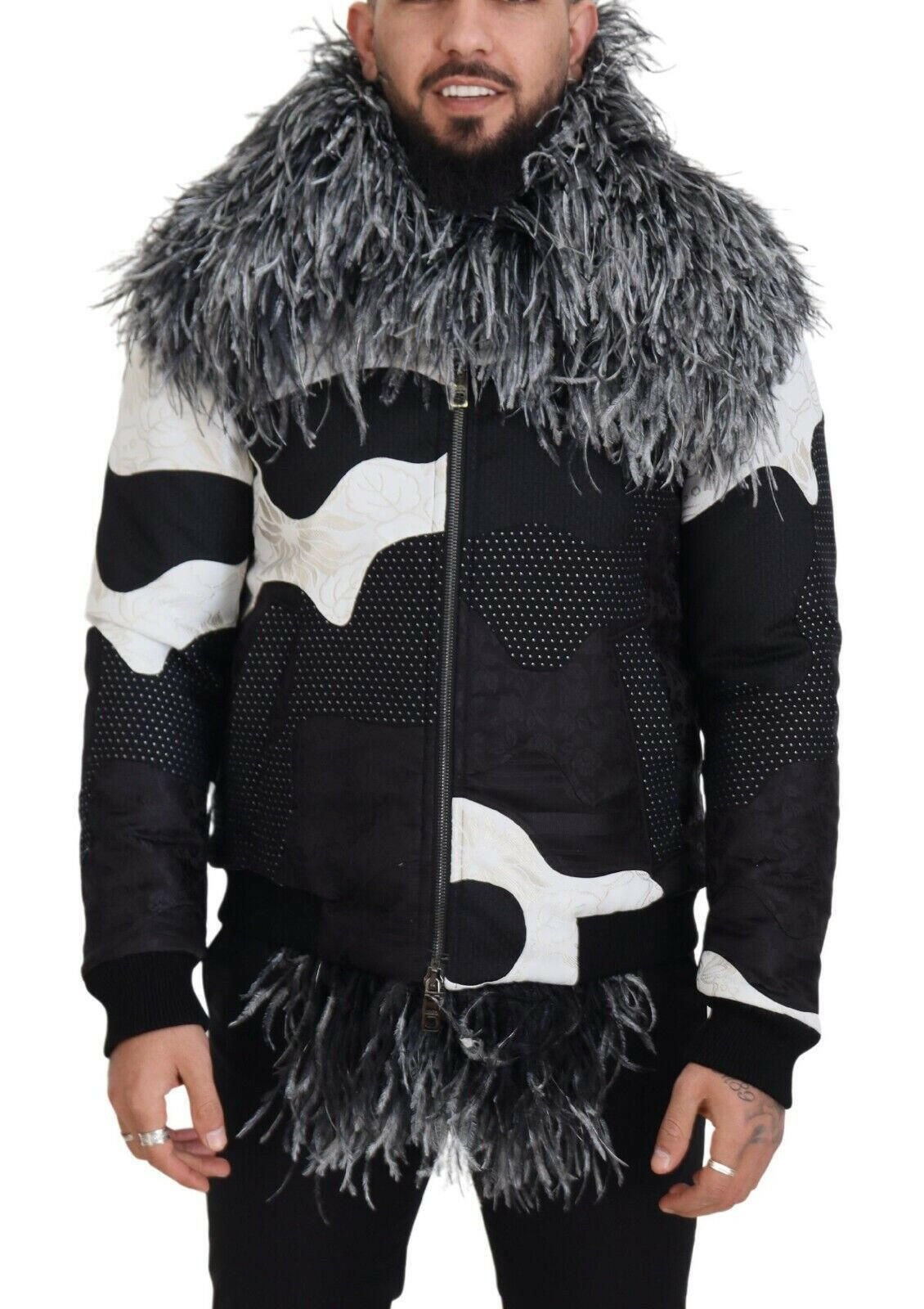 Dolce & Gabbana Black White Fur Shearling Full Zip Jacket -   -  Dolce & Gabbana.