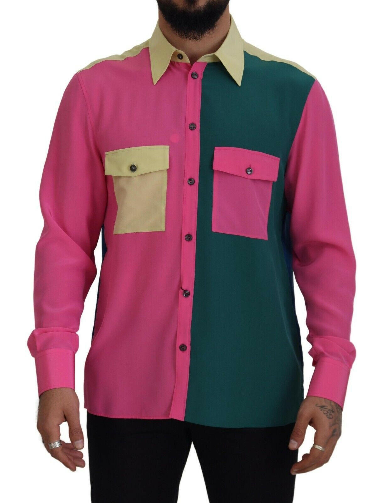 Dolce & Gabbana Multicolor Patchwork Silk Button Down Shirt -   -  Dolce & Gabbana.
