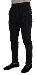 Dolce & Gabbana Black Striped Men Trousers Cotton Pants -   -  Dolce & Gabbana.