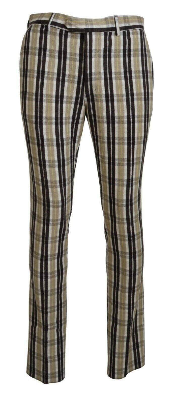 BENCIVENGA Multicolor Checkered Cotton Straight Fit Men Pants - - BENCIVENGA.