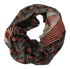 Dolce & Gabbana Black Red Linen Sailboat Stripe Print Shawl Scarf -   -  Dolce & Gabbana.