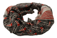 Dolce & Gabbana Black Red Linen Sailboat Stripe Print Shawl Scarf -   -  Dolce & Gabbana.