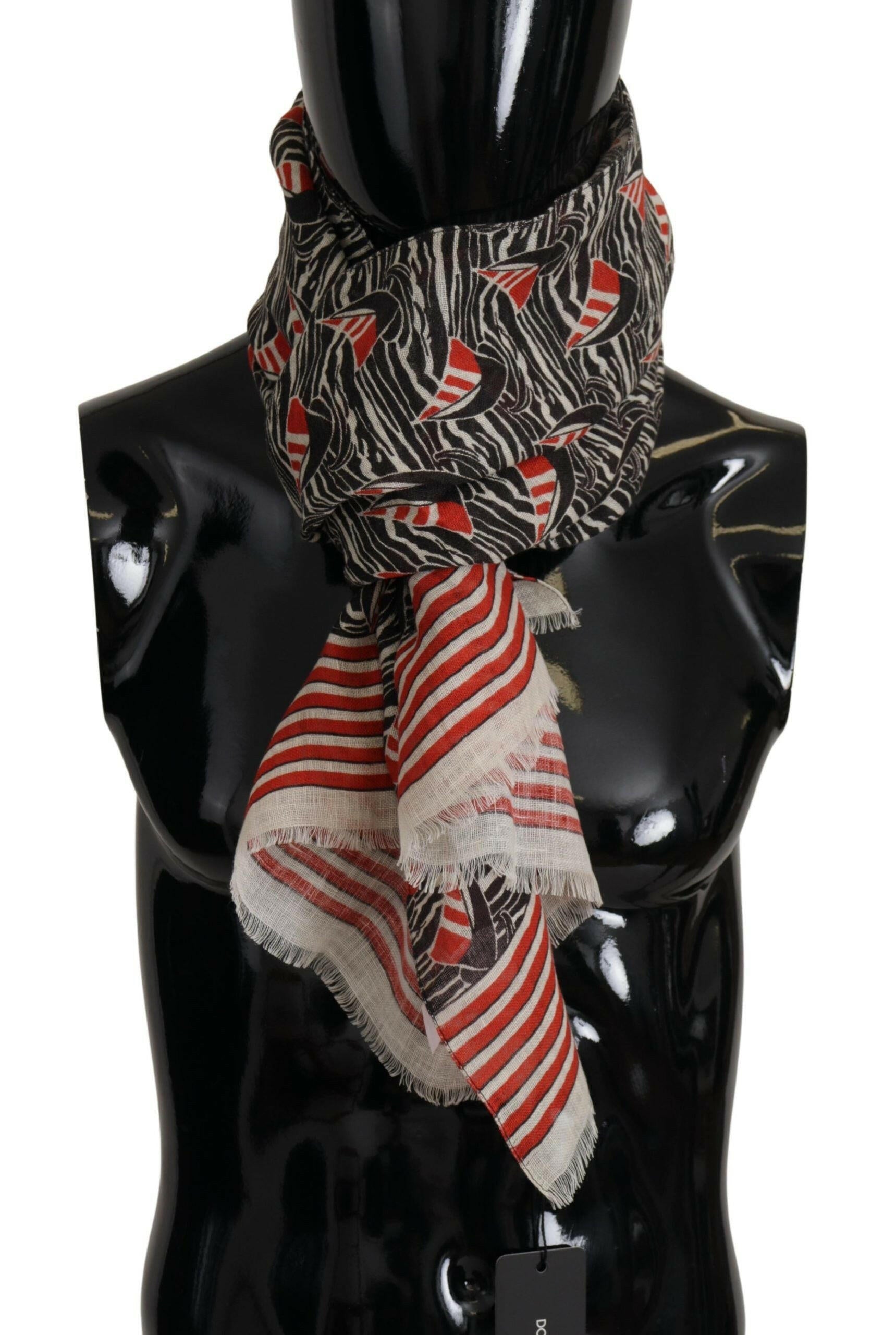 Dolce & Gabbana Black Red Linen Sailboat Stripe Print Shawl Scarf -   -  Dolce & Gabbana.