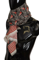 Dolce & Gabbana Black Red Linen Sailboat Stripe Print Shawl Scarf -   -  Dolce & Gabbana.