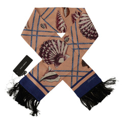 Dolce & Gabbana Multicolor Seashell Patterned DG Logo Shawl Fringe Silk Scarf - - Dolce & Gabbana.