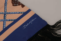 Dolce & Gabbana Multicolor Seashell Patterned DG Logo Shawl Fringe Silk Scarf - - Dolce & Gabbana.