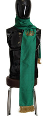 Dolce & Gabbana Green Crown Embroidered Shawl Fringe Blend Silk -   -  Dolce & Gabbana.