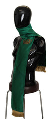 Dolce & Gabbana Green Crown Embroidered Shawl Fringe Blend Silk -   -  Dolce & Gabbana.