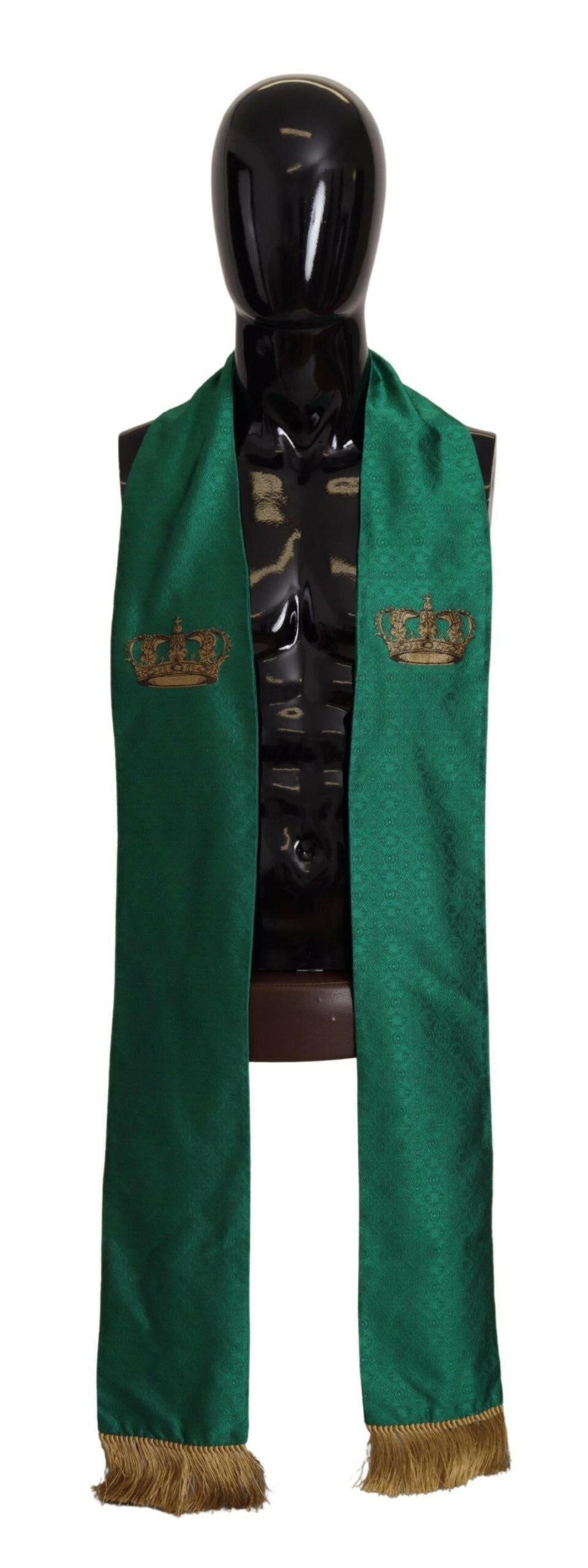 Dolce & Gabbana Green Crown Embroidered Shawl Fringe Blend Silk -   -  Dolce & Gabbana.