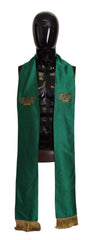 Dolce & Gabbana Green Crown Embroidered Shawl Fringe Blend Silk -   -  Dolce & Gabbana.