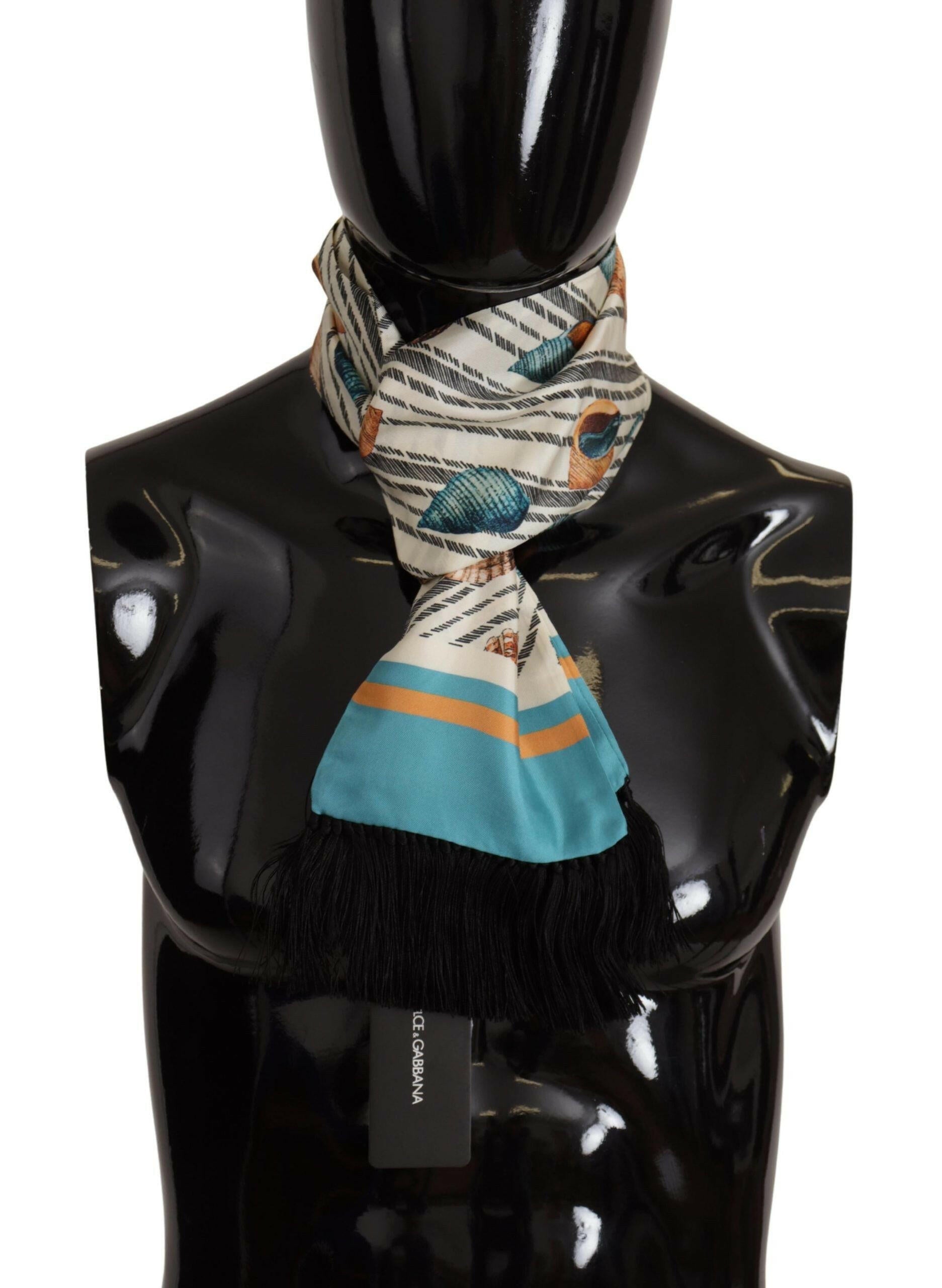 Dolce & Gabbana Multicolor Seashells DG Print Silk Shawl Fringe Scarf - - Dolce & Gabbana.