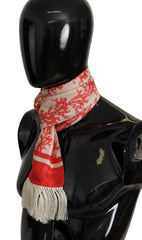 Dolce & Gabbana White Red Coral Print Shawl Wrap Fringe Scarf -   -  Dolce & Gabbana.