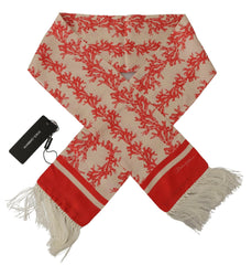 Dolce & Gabbana White Red Coral Print Shawl Wrap Fringe Scarf -   -  Dolce & Gabbana.