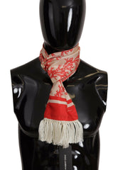 Dolce & Gabbana White Red Coral Print Shawl Wrap Fringe Scarf -   -  Dolce & Gabbana.