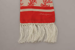 Dolce & Gabbana White Red Coral Print Shawl Wrap Fringe Scarf -   -  Dolce & Gabbana.