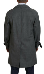 Dolce & Gabbana Gray Wool Plaid Long Trench Coat Jacket Trench Coat Jacket -   -  Dolce & Gabbana.