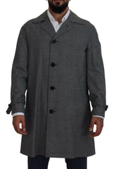 Dolce & Gabbana Gray Wool Plaid Long Trench Coat Jacket Trench Coat Jacket -   -  Dolce & Gabbana.
