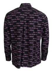 Dolce & Gabbana Black Purple Logo Slim Dress Formal Shirt -   -  Dolce & Gabbana.