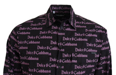 Dolce & Gabbana Black Purple Logo Slim Dress Formal Shirt -   -  Dolce & Gabbana.
