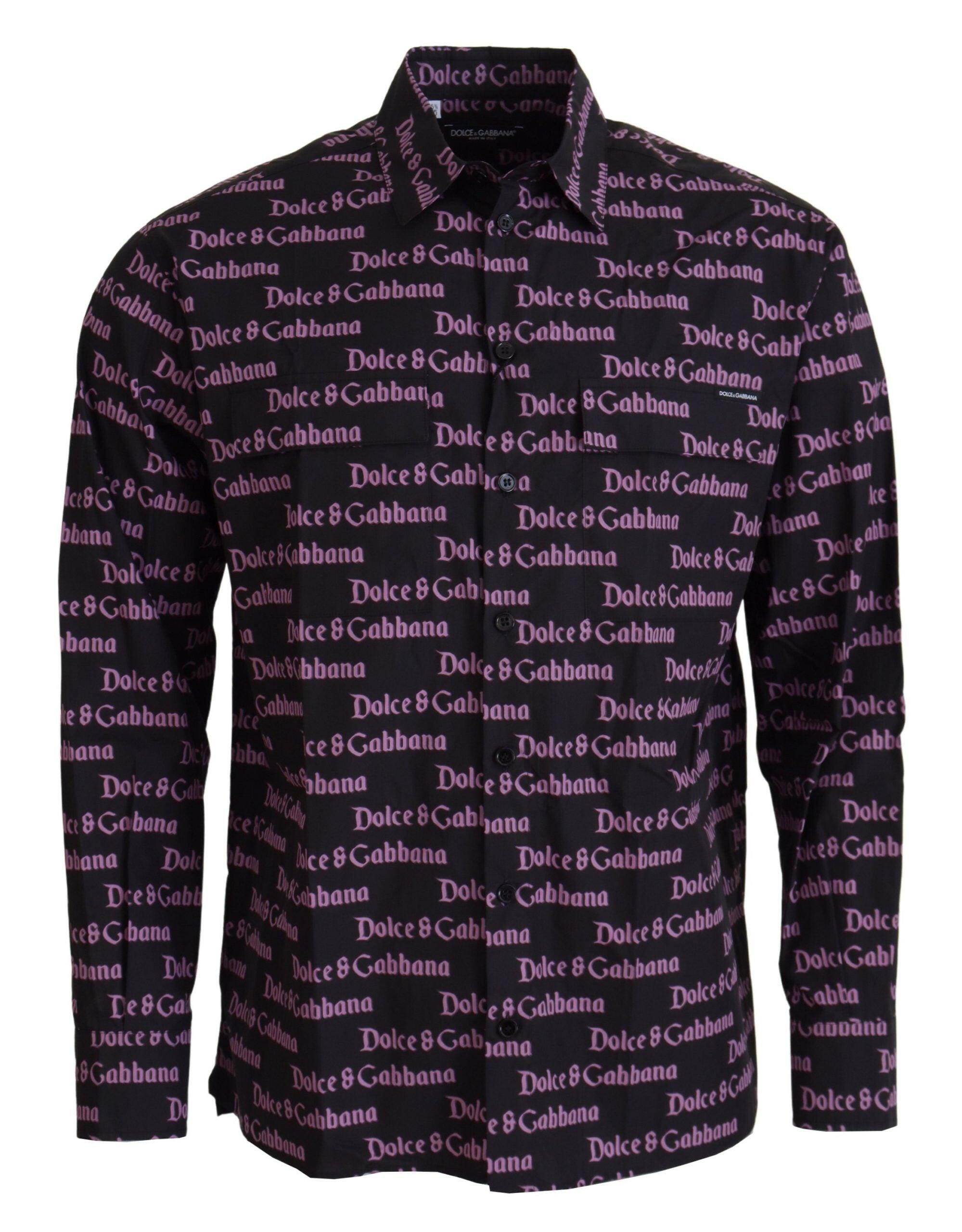 Dolce & Gabbana Black Purple Logo Slim Dress Formal Shirt -   -  Dolce & Gabbana.