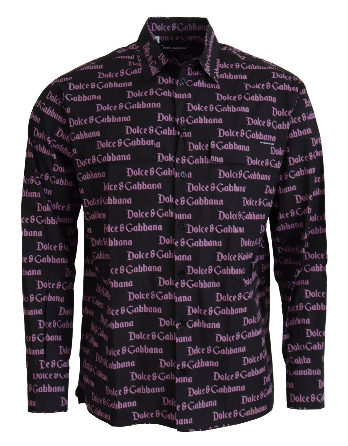 Dolce & Gabbana Black Purple Logo Slim Dress Formal Shirt -   -  Dolce & Gabbana.
