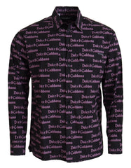 Dolce & Gabbana Black Purple Logo Slim Dress Formal Shirt -   -  Dolce & Gabbana.