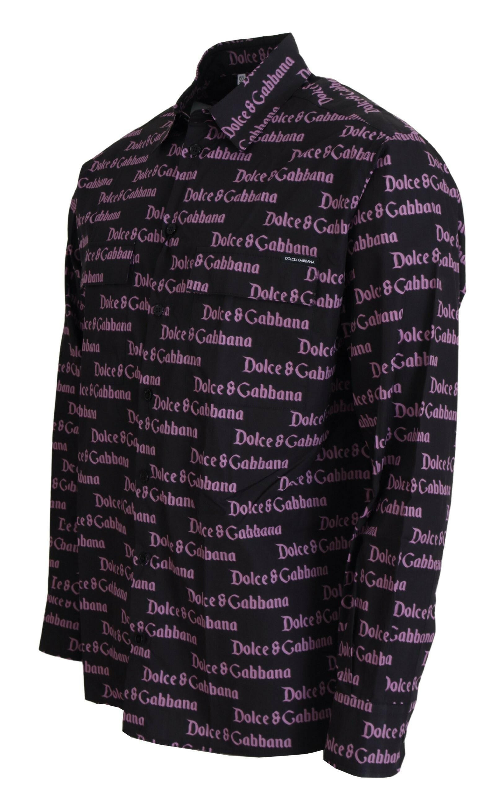 Dolce & Gabbana Black Purple Logo Slim Dress Formal Shirt -   -  Dolce & Gabbana. Dolce & Gabbana Black Purple Logo Slim Dress Formal Shirt -   -  Dolce & Gabbana.