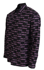 Dolce & Gabbana Black Purple Logo Slim Dress Formal Shirt -   -  Dolce & Gabbana.