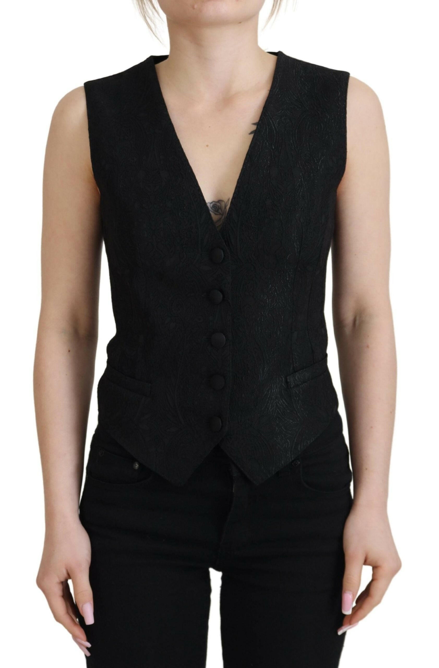 Dolce & Gabbana Black Brocade Button Down Sleeveless Vest Top -   -  Dolce & Gabbana.