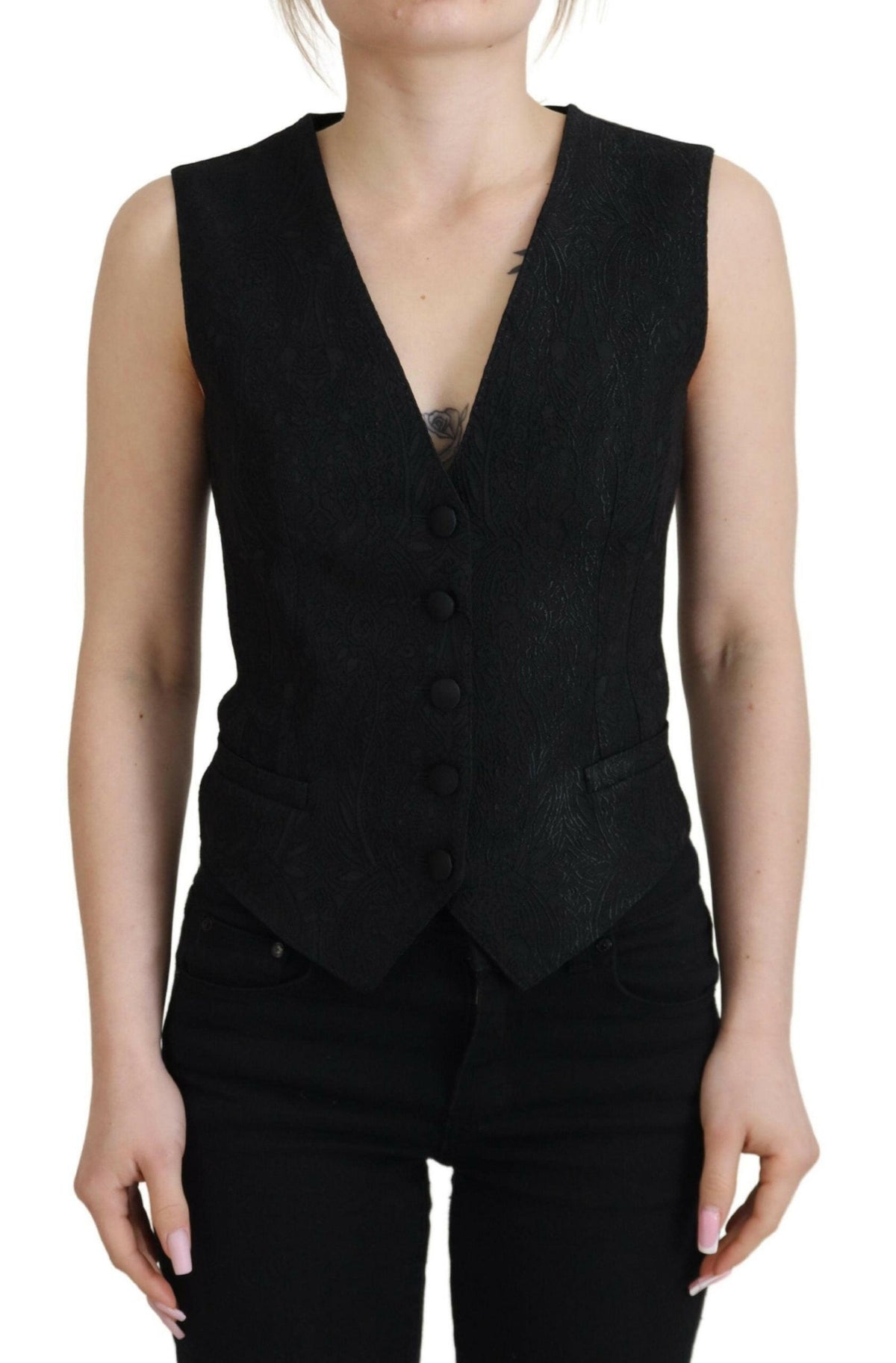 Dolce & Gabbana Black Brocade Button Down Sleeveless Vest Top -   -  Dolce & Gabbana.