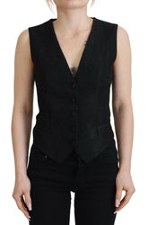 Dolce & Gabbana Black Brocade Button Down Sleeveless Vest Top -   -  Dolce & Gabbana.