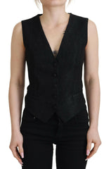 Dolce & Gabbana Black Brocade Button Down Sleeveless Vest Top -   -  Dolce & Gabbana.