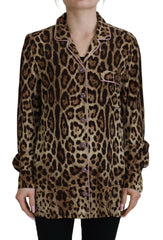 Dolce & Gabbana Brown Leopard Print Long Sleeves Blouse Top - - Dolce & Gabbana.