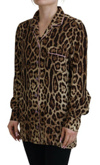 Dolce & Gabbana Brown Leopard Print Long Sleeves Blouse Top - - Dolce & Gabbana.