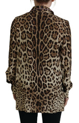 Dolce & Gabbana Brown Leopard Print Long Sleeves Blouse Top - - Dolce & Gabbana.