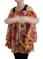 Dolce & Gabbana Multicolor Floral Fur Shearling Blouse Top -   -  Dolce & Gabbana.